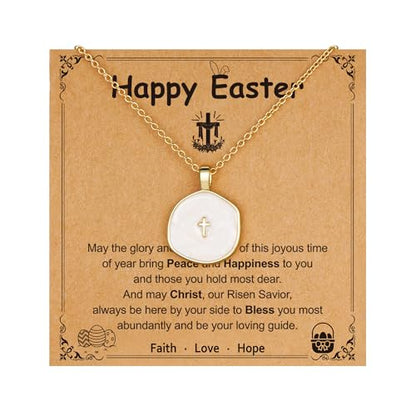 Cross Necklace for Granddaughter Daughter Jewelry Gifts - color: White, style: Happy Easter