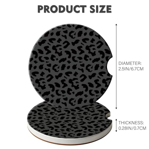 2 Pack Car Coasters for Cup Holders, Cute Car Accessories Interior (Leopard-Black) - color: Leopard-black