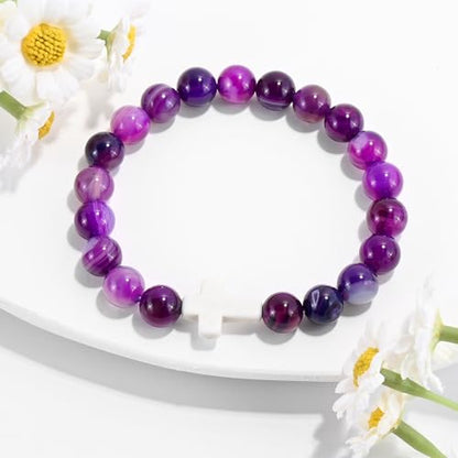 VIBILIA Cross Beaded Bracelets for Women, Birthday Gifts - color: E 1. Cross - Purple Banded
