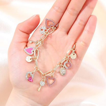 Boho Cute Gold Charm Link Bracelet for Women Starfish Clover Cross Star Lock Key Heart Pearl Charm Bracelets Vacation Spring Summer Santa Claus Reindeer Christmas Party Jewelry Gifts for Womens - style: Red Heart