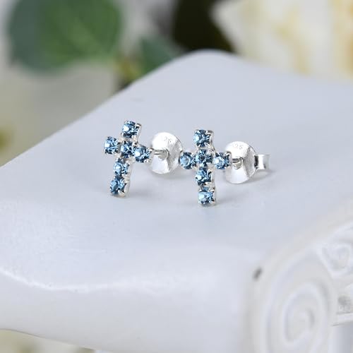 AeraVida Sparkling and Colorful Faith Cubic Zirconia Cross Sterling Silver Stud Earrings | Religious Pierced Jewelry Gift for Women | Christian Daily Wear Earrings - color: Topas