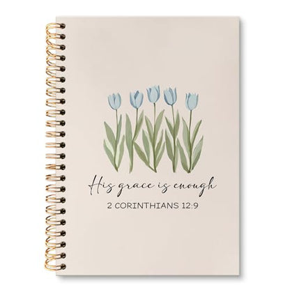 huester Christian Floral Notebook Journal, Blue Tulip Flowers His Grace Is Enough Bible Journal, Bible Journaling Notebooks for Note Taking, Floral Hardcover Paper Spiral Notebook, 5.5x8.3 Inch - color: Christian01