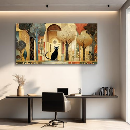 XIGUANGART Extra Large Modern Cute Cat Wall Art for Living Room,48x24 In - color: Abstract Canvas Wall Art, size: 48"L x 24"W