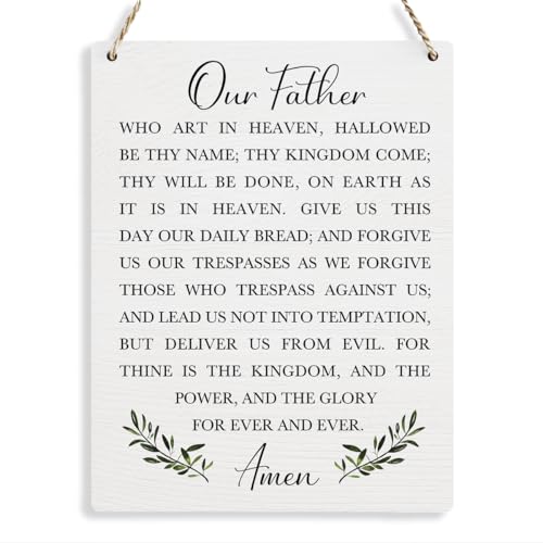 Christian Bible Verses Wall Decor Our Father Prayer Wall Decoration The Lords Prayer Wooden Hanging Sign Scripture Wall Art for Home Living Room Bedroom Home Wall Decor 8x10 Inches Religious Gift - color: Our Father
