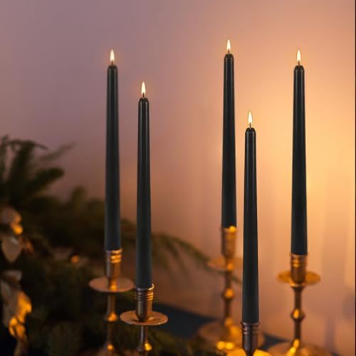 12Pack 10Inch Black Taper Candles,Unscented,8 Hour Long Burning,Dripless - color: Black, size: 12Pack