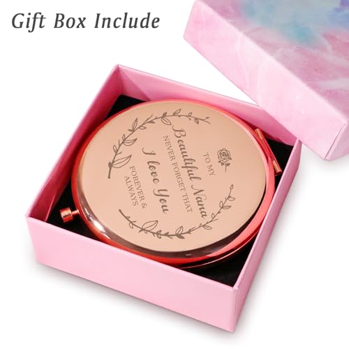 Personalized Gifts for Nana, Custom Nana Gifts for Birthday, Engraved Compact Mirror, Mothers Day Basket Stuffers - color: Nana - I Love You