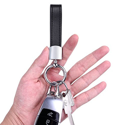 Wisdompro Genuine Leather Car Keychain, Universal Key Fob Keychain - color: Black (Silver Round Carabiner Clip)