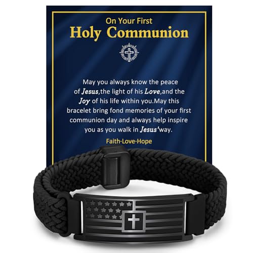 VNOX American Flag Cross Bible Verse Bracelet for Men Teen Boys Kids Stocking Stuffers,Religious Christian Jewelry Mens Easter Valentines Baptism Birthday Gift Ideas - style: HolyCommunion