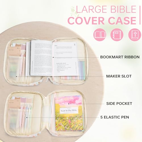 Bible Bag Cover Case for Women Study Supplies Kit Church Book Holder - color: Pink Bow