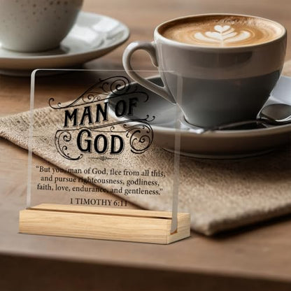 Christian Gifts for Men, Man of God Scriptures Acrylic Desk Sign - color: M60A07