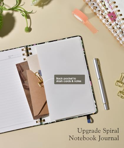 Lined Spiral Journal Notebook for Women, A5 Cute Hardcover Spiral Journals for Work, Note Taking, 150 Numbered Pages 100 GSM College Ruled Spiral Bound Notebook, 5.75" x 8.38", Spring Flowers - color: Spring Flowers