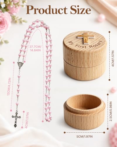 Baptism Gifts for Girls, My First Rosary and Keepsake Box, Catholic Pink Rosary Baptism Gifts, First Communion & Baby Dedication Gifts for Newborn Baby Girls