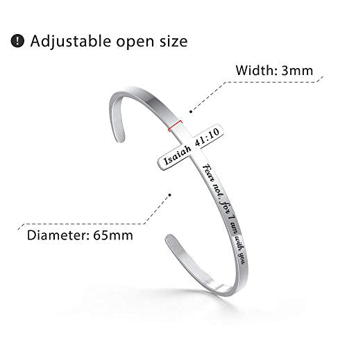 M MOOHAM Silver Cross Bracelet, Christian Gifts for Women - color: Fear not, for I am with you