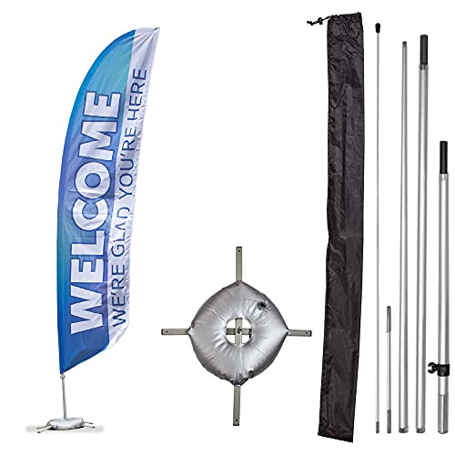 Vispronet Premium Welcome to Church Feather Flag Kit – 13ft Worship Flags with Sectional Aviation-Grade Fiberglass Poles, Cross Base & Weight Bag, Pole Sleeve Bag, Printed in the USA… - size: 13ft - Premium/Cross Base + Weight Bag