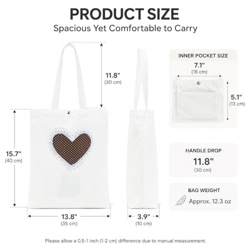 Christian Tote Bag Gift for Women, Canvas Bible Bag Handmade Floral Cross - color: White-brown Polka Dot