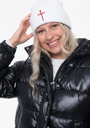 Christian Jesus Cross Beanie - Faith Winter Beanie Hats for Men Women - Religious Gifts for Christmas & New Years - color: Three Nails Cross/White