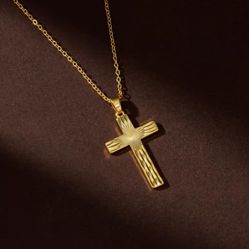 14k Gold Cross Necklace Women Elegent Gold Cross Pendant Necklace Dainty Faith Religious Necklace Jewelry Gift, 18 inches Chain, Gift Box
