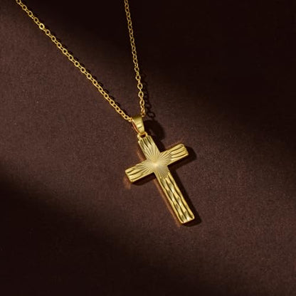 14k Gold Cross Necklace Women Elegent Gold Cross Pendant Necklace Dainty Faith Religious Necklace Jewelry Gift, 18 inches Chain, Gift Box
