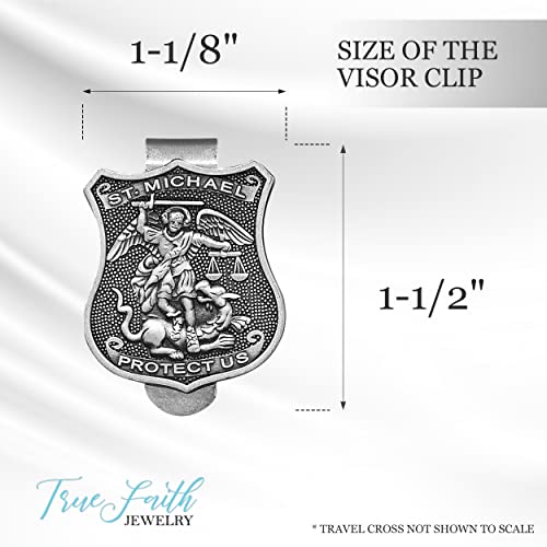 True Faith Jewelry Pewter St Michael Shield Car Visor Clip, Archangel Patron Saint of Police, Law Enforcement Officer Gifts for Men and Women, Fine Pewter (92% Tin), 1-1/2 x 1-1/8 Inch - size: St. Michael (Shield) 2