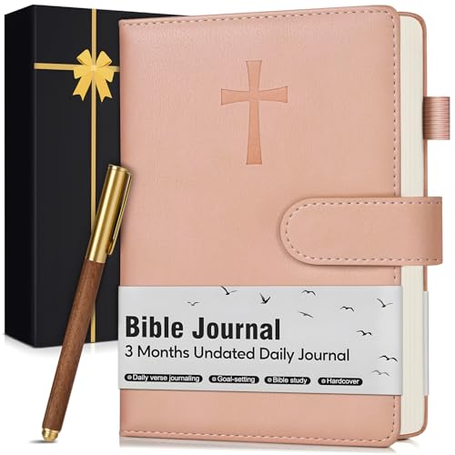 Leather Christian Bible Journal for Women Men, Prayer Journal for Scripture Study & Daily Devotional, Undated Church Notes Notebook, Jesus Religious Faith Gifts for Pastor, Graduation, Baptism, Pink - color: Pink