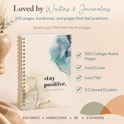 300-Page Hard Cover Notebook with Affirmations - B5 Spiral Bound - color: Stay Positive2 (Marble)