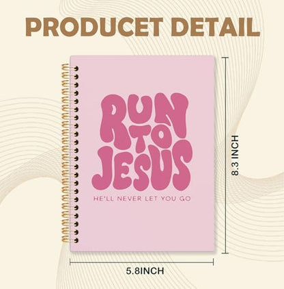 Pink Christian Spiral Notebook, Run to Jesus Bible Verse Journal, Religious Scripture Journals for Writing, Bible Notebooks for Note Taking, Church Notes Journal, 5.5x8.3 Inch - color: God-Pink