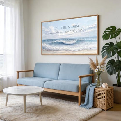 Aurlan 3D Textured Blue Coastal Quotes Framed Canvas Wall Art 40x20 Inch - color: Ralph Waldo Emerson Quotes (3D Textured), size: 40"L x 20"W
