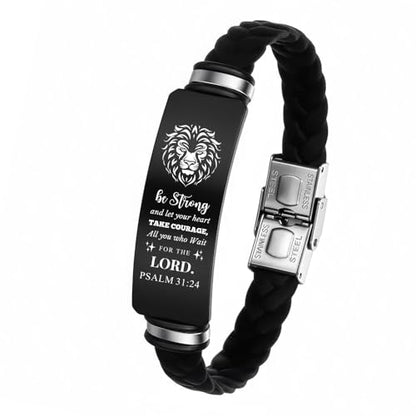 Adjustable Leather Christian Bracelet For Men, Faith Religious Gifts - color: PSLAM 31:24