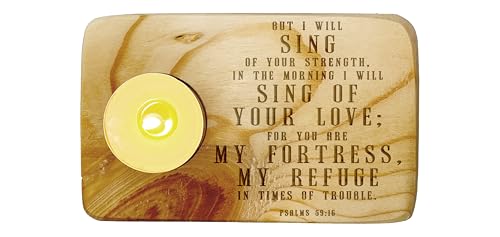 Christ Gift Spiritual Bible Verse Wood Tea Light Candle Holder with Bible Verse Christian Gift Home Decor (Psalms 59:16) - color: Psalms 59:16