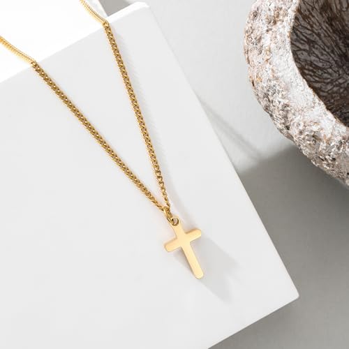 Small Cross Necklace for Boys Baptism Christmas Confirmation Valentines Easter Birthday Gifts to Teens Son Grandson Nephew - color: gold, style: bless this boy