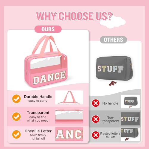 Dance Bag for Girls Chenille Letter Clear Makeup DANCE Stuff Shoe Bag,Toddler Dance Recital Gifts Ballet Cosmetic Zipper with Handle,Dance Competition Accessories Toiletry Storage Women(DANCE-Pink) - color: DANCE-Pink