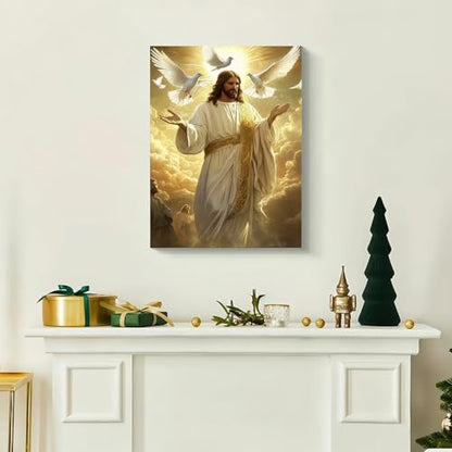 Jesus with Doves Canvas Wall Art, Gallery Wrapped Christian Print, 12x16 - color: Jesus With Doves, size: 16"L x 12"W