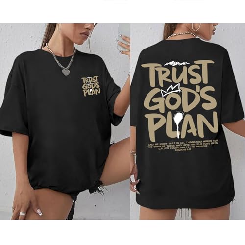Christian Shirts for Women God Faith Shirt Jesus Oversized Religious Tees Bible Verse Tee Graphic Inspirational Tops - color: Black, size: Large