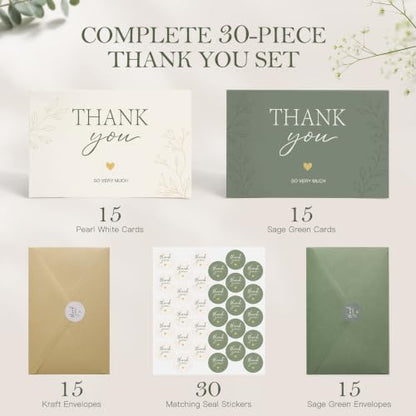 30-pack Thank You Cards Bulk with Envelopes & Stickers, Blank Note Cards