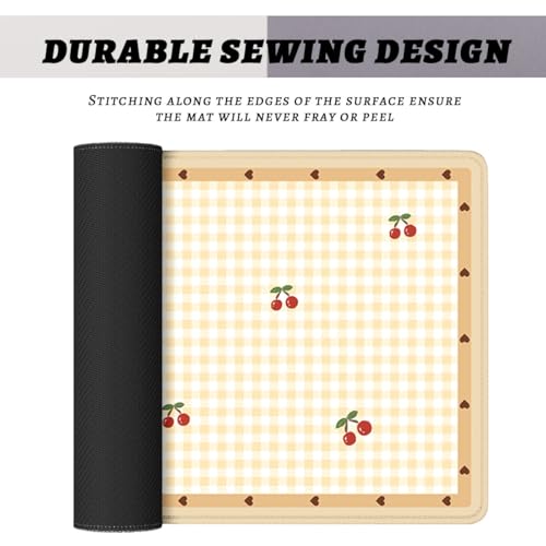 Cute Puppy Mouse Pad Cartoon Cherry Gingham Mousepad Extended Large Laptop Keyboard Non-Slip Rubber Base with Stitched Edges for Home 31.5x11.8 Inch - color: Cute Puppy, size: 31.5" x 11.8"