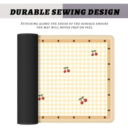 Cute Puppy Mouse Pad Cartoon Cherry Gingham Mousepad Extended Large Laptop Keyboard Non-Slip Rubber Base with Stitched Edges for Home 31.5x11.8 Inch - color: Cute Puppy, size: 31.5" x 11.8"