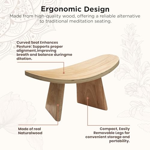 Wooden Meditation Bench for Seiza & Yoga Practice - Ergonomic Kneeling Prayer Stool with Curved Seat - Natural Floor Bench for Meditation, Mindfulness, Prayer & Yoga Sessions