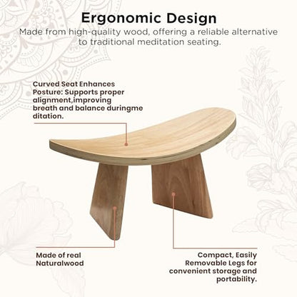Wooden Meditation Bench for Seiza & Yoga Practice - Ergonomic Kneeling Prayer Stool with Curved Seat - Natural Floor Bench for Meditation, Mindfulness, Prayer & Yoga Sessions