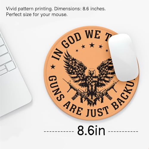 Orange Funny Patriotic Gun Mouse Pad for Desk, Small Round Mouse Pad for Man, Office Decor for Men, Computer Desk Accessories, for Gun Owners 8.7x8.7 Inch - color: In God We Trust