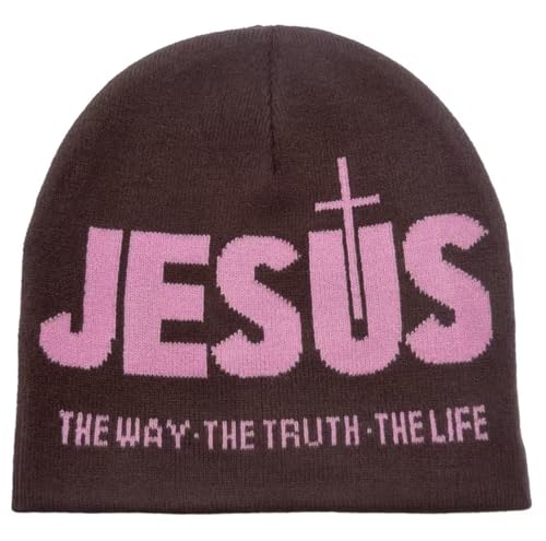 Jesus The Way The Truth The Life Beanie Knit Winter hat Religious Christian Faith Multiple Colors - color: Brown