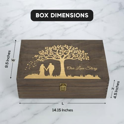 Wedding Engraved Wooden Keepsake Box, Our Love Story Memory Box with Inside Engraving, Wedding Gift Box for Photos, Letters & Precious Couple Memories, X-Large 14.15 x 9.5 x 4.5 Inch - size: X-Large, style: Wedding