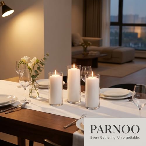 Unscented Pillar Candles - Set of 4 Vanilla Candles - 3x6 Slow Burning Candles for Weddings & Table Centerpieces - Large Pillar Candles, PARNOO - color: White