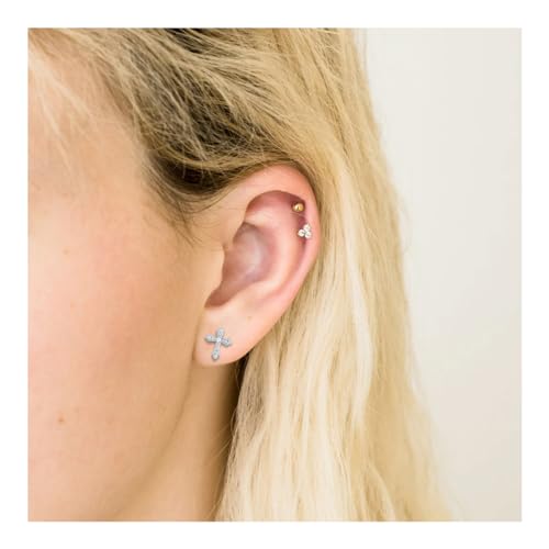 Rnivida 925 Sterling Silver Cross Stud Earrings for Women - color: Cross Silver