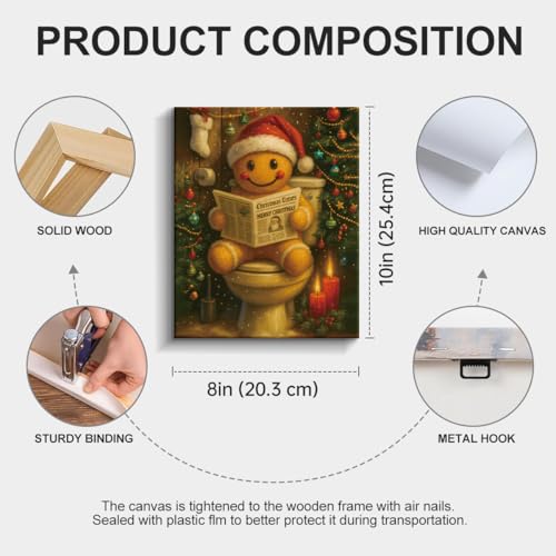 Funny Christmas Decorations - Biscuit Man Bathroom Wall Art Picture Painting Artwork - Red Indoor Holiday Christmas Decor for Wall Table Mantel Home Farmhouse 8"x10" Framed - color: color-o