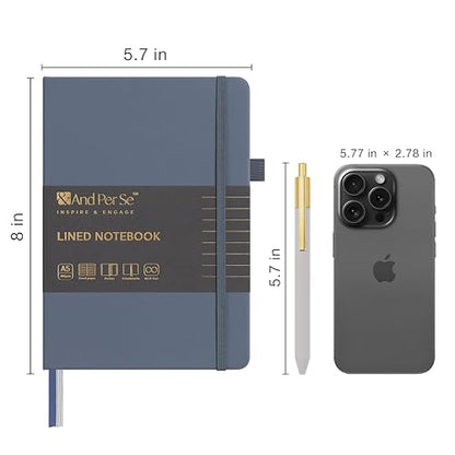 &And Per Se Lined Journal and Pen Set, A5 Leather Hardcover Notebook with Pen & Stationary Set, 160 Pages 100GSM Thick Ruled Paper Journal for Business Work Writing (Dark Blue) - color: Dark Blue