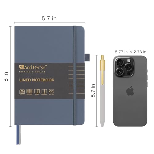 &And Per Se Lined Journal and Pen Set, A5 Leather Hardcover Notebook with Pen & Stationary Set, 160 Pages 100GSM Thick Ruled Paper Journal for Business Work Writing (Dark Blue) - color: Dark Blue