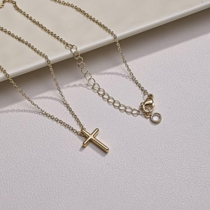 Dainty Gold Cross Necklace for Women, 14K Gold Plated Small Jesus Cross Pendant Necklace, Christian Necklace for Women, Simple Gold Necklace, Everyday Jewelry, Gold Pendant Necklace, Birthday Gift