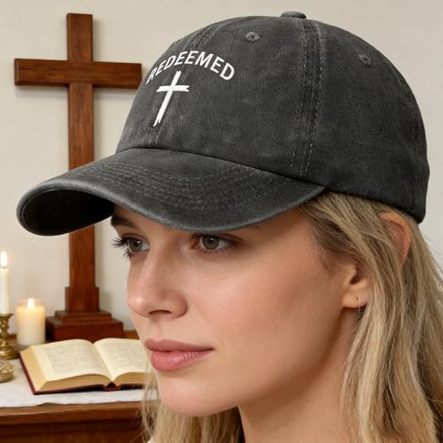 Unisex Washed Black Cross Baseball Cap, Adjustable Cotton Christian Faith Dad Hat, Casual Outdoor Embroidered Hat - color: Washed Grey1