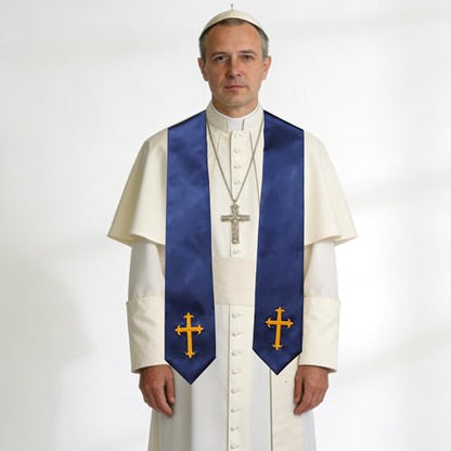 Clergy Stole & Choir Stole with Embroidered 60/72" - color: Navy Blue, size: 72 inch