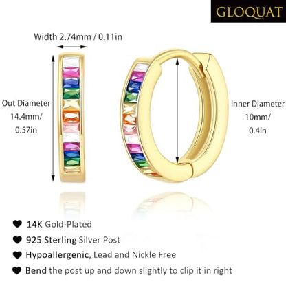 14K Gold Huggie Earrings for Women Silver Huggie Hoop Earrings Cubic Zirconia Huggie Earrings Stud Earrings Lightweight Dainty Hypoallergenic Earrings Jewelry Gifts - color: Gold Rainbow CZ Huggies